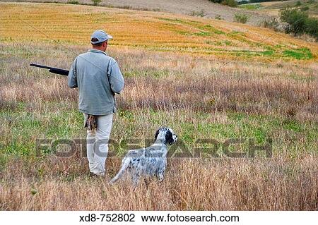 Hunter with his hunting dog in the field, Larraona, Navarra, Spain View Large Photo Image Stock Image - Hunter with his hunting dog in the field, Larraona, Navarra, Spain. Fotosearch