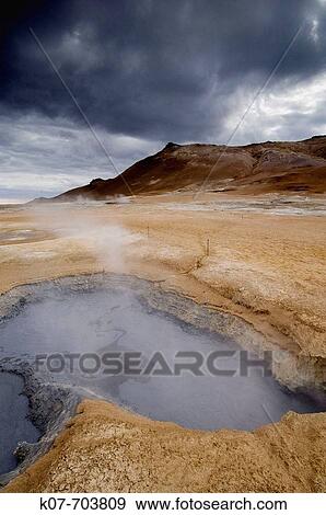 Stock Photo - Hverir geothermal fields at the foot of Namafjall mountain, Myvatn lake area, Iceland.. Fotosearch