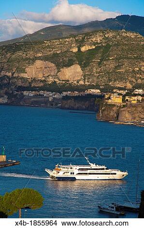 Hydrofoil departing Marina Piccola harbour area Bay of Naples at Sorrento resort town La Campania region southern Italy Europe View Large Photo Image Picture - Hydrofoil departing Marina Piccola harbour area Bay of Naples at Sorrento resort town La Campania region southern Italy Europe. Fotosearch