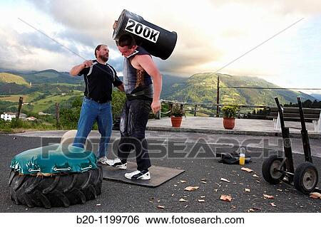 Iaki and Ignacio Perurena, Harrijasotzaile (stone lifting), Basque rural sport, Aduna, Gipuzkoa, Basque Country, Spain View Large Photo Image Stock Photograph - Iaki and Ignacio Perurena, Harrijasotzaile (stone lifting), Basque rural sport, Aduna, Gipuzkoa, Basque Country, Spain. Fotosearch