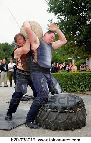 Stock Photo - Iaki Perurena famous stone lifter,? Harrijasotzaile? Basque rural sport, Hondarribia, Guipuzcoa, Basque Country, Spain. Fotosearch