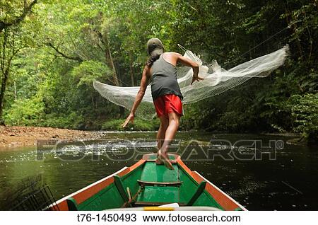 Iban man casts his fishing net in Batang Ai National Park in Sarawak, Borneo, Malaysia View Large Photo Image Stock Image - Iban man casts his fishing net in Batang Ai National Park in Sarawak, Borneo, Malaysia. Fotosearch