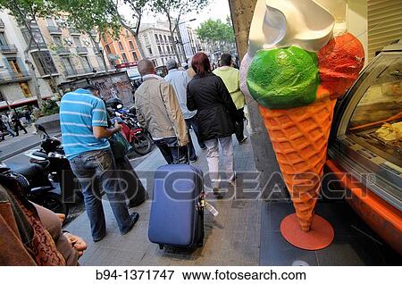 Ice cream shop, La Rambla, Barcelona, Catalonia, Spain View Large Photo Image Stock Photo - Ice cream shop, La Rambla, Barcelona, Catalonia, Spain. Fotosearch