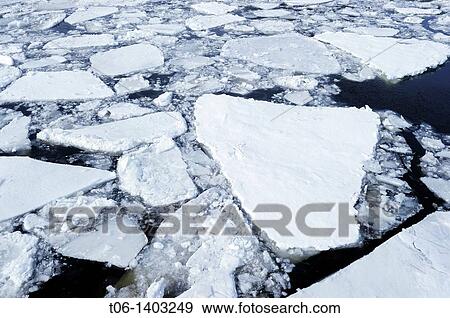 Stock Photo - Ice floe melting on St Lawrence River, Quebec, Canada. Fotosearch