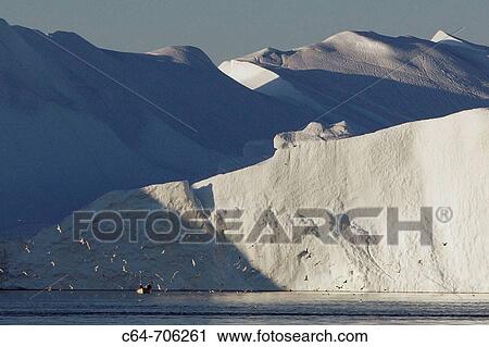 Stock Image - Icebergs from the Jacobshaven glacier. Isbrae. Ilulissat. Disko Bay. Greenland. Fotosearch