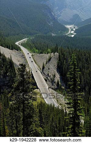 Icefelds Parkway from the Big Bend viewpoint, Banff National Park, Alberta, Canada. View Large Photo Image Stock Photo - Icefelds Parkway from the Big Bend viewpoint, Banff National Park, Alberta, Canada.. Fotosearch
