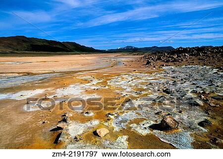 ICELAND, MYVATN LAKE AREA, NAMASKARD VOLCANIC AREA, BOILING MUD POOL, SULFUR DEPOSITS. View Large Photo Image Stock Photo - ICELAND, MYVATN LAKE AREA, NAMASKARD VOLCANIC AREA, BOILING MUD POOL, SULFUR DEPOSITS.. Fotosearch