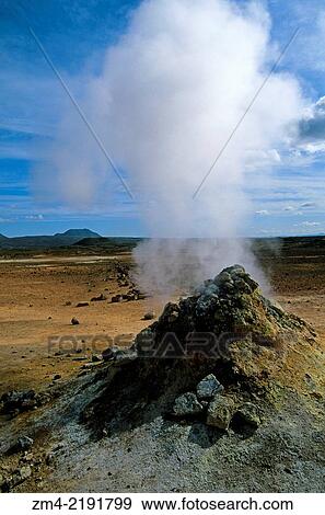 ICELAND, MYVATN LAKE AREA, NAMASKARD VOLCANIC AREA, FUMAROLE, HOT VAPOR RISING. View Large Photo Image Stock Photo - ICELAND, MYVATN LAKE AREA, NAMASKARD VOLCANIC AREA, FUMAROLE, HOT VAPOR RISING.. Fotosearch