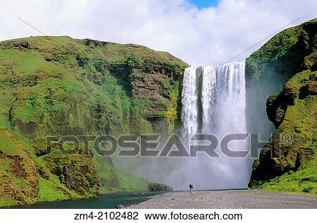 ICELAND, SOUTH COAST, SKOGARFOSS WATERFALL, TOURIST. View Large Photo Image Stock Image - ICELAND, SOUTH COAST, SKOGARFOSS WATERFALL, TOURIST.. Fotosearch