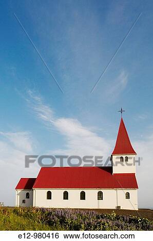 Stock Photograph - Iceland, Vik village, church.. Fotosearch