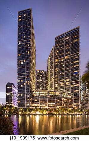 Icon Brickell, from Brickell Key, Miami, Florida (architect = Arquitectonica), USA View Large Photo Image Stock Photograph - Icon Brickell, from Brickell Key, Miami, Florida (architect = Arquitectonica), USA. Fotosearch