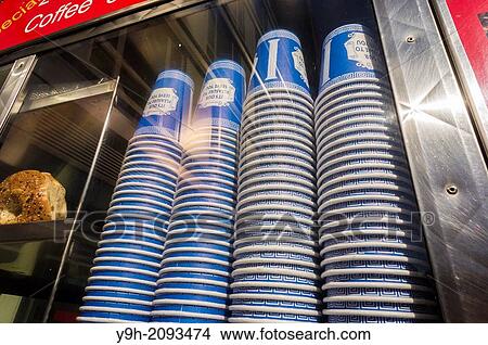 Iconic??Greek?? design stacked coffee cups in a coffee wagon in the Chelsea neighborhood of New York View Large Photo Image Picture - Iconic??Greek?? design stacked coffee cups in a coffee wagon in the Chelsea neighborhood of New York. Fotosearch