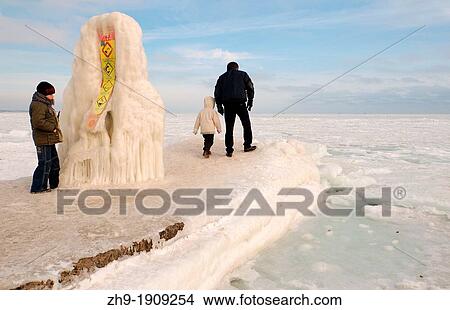 Picture - Icy pier, frozen Black Sea, a rare phenomenon, last time it occured in 1977, Odessa, Ukraine, Eastern Europe. Fotosearch