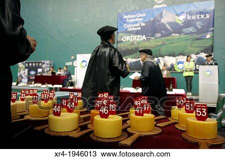 Stock Image - Idiazabal Cheese Contest during Ordizia Market, Ordizia, Gipuzkoa, Basque Country, Spain. Fotosearch