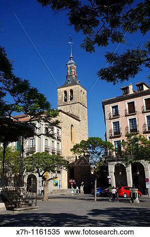 Stock Photography - Iglesia de San Miguel and Plaza Mayor, Segovia, Spain. Fotosearch