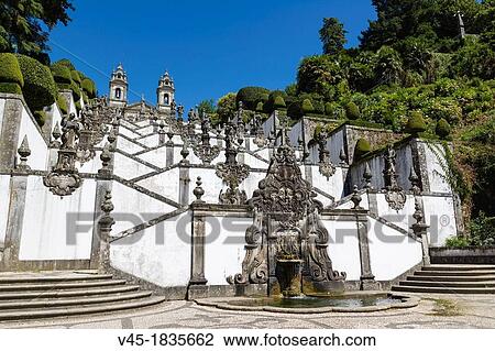Igreja do Bom Jesus with Fonte das Cinco Chagas, Escadorio dos Cinco Sentidos, Staircase of Five Senses, Santuario do Bom Jesus do Monte, Good Jesus of the Mount sanctuary, Tenoes, Braga, Cavado, Norte, Portugal. View Large Photo Image Stock Image - Igreja do Bom Jesus with Fonte das Cinco Chagas, Escadorio dos Cinco Sentidos, Staircase of Five Senses, Santuario do Bom Jesus do Monte, Good Jesus of the Mount sanctuary, Tenoes, Braga, Cavado, Norte, Portugal.. Fotosearch
