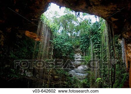 Ik-kil or Blue cenote. Yucatan, Mexico. View Large Photo Image Stock Image - Ik-kil or Blue cenote. Yucatan, Mexico.. Fotosearch