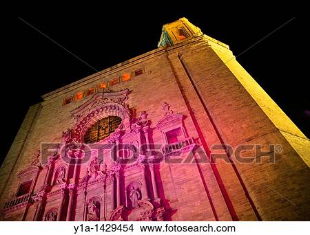 Illuminated Girona cathedral View Large Photo Image Picture - Illuminated Girona cathedral. Fotosearch