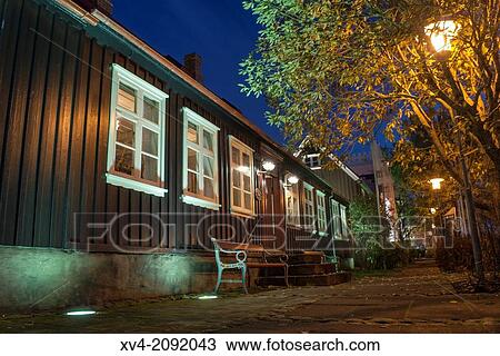 Iluminated streets of Reykjavik old town, city centre by night. Iceland. View Large Photo Image Stock Image - Iluminated streets of Reykjavik old town, city centre by night. Iceland.. Fotosearch