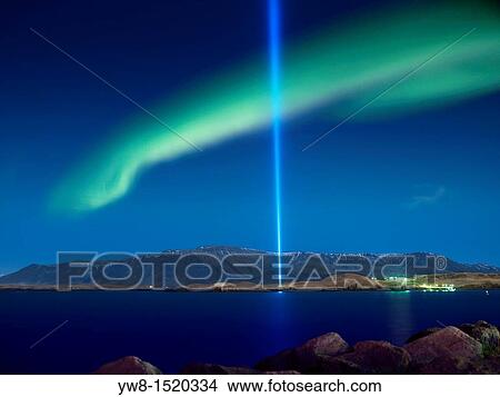 Imagine Peace tower with Aurora Borealis The Imagine Peace Tower, a memorial to John Lennon from Yoko Ono, located on Videy Island, Reykjavik, Iceland View Large Photo Image Picture - Imagine Peace tower with Aurora Borealis The Imagine Peace Tower, a memorial to John Lennon from Yoko Ono, located on Videy Island, Reykjavik, Iceland. Fotosearch