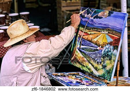 Stock Image - Impressionist artist painter in Nice France. Fotosearch