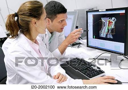 Stock Image - IMRT, Intensity Modulated Radiation Therapy, Oropharynx Cancer 3D Radiotherapy Treatment Planning. Fotosearch