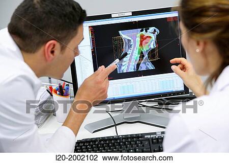 Stock Image - IMRT, Intensity Modulated Radiation Therapy, Oropharynx Cancer 3D Radiotherapy Treatment Planning. Fotosearch