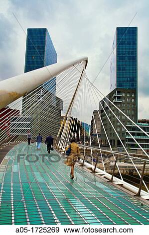 In the foreground Zubi Zuri bridge by Santiago Calatrava architect. In the background Isozaki towers by Arata Isozaki architect. Nervion river. Bilbao. Vizcaya. Bizkaia. Pais Vasco. Euskadi. Basque Country. Spain. View Large Photo Image Stock Photo - In the foreground Zubi Zuri bridge by Santiago Calatrava architect. In the background Isozaki towers by Arata Isozaki architect. Nervion river. Bilbao. Vizcaya. Bizkaia. Pais Vasco. Euskadi. Basque Country. Spain.. Fotosearch