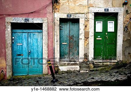 Stock Image - inclining street in Lisbon, Portugal. Fotosearch