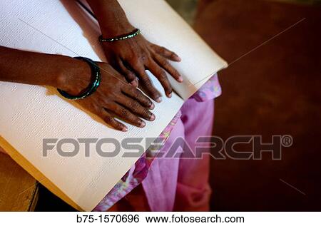 India, Mundog, Blind Hospital, woman reading Braille View Large Photo Image Stock Photograph - India, Mundog, Blind Hospital, woman reading Braille. Fotosearch