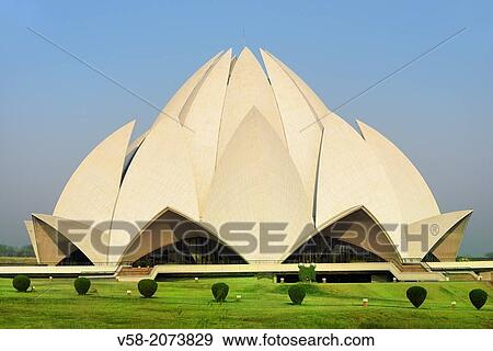 Stock Photo - India, New Delhi, Lotus temple (Bahai temple) designed by architect Fariburz Sahba.. Fotosearch