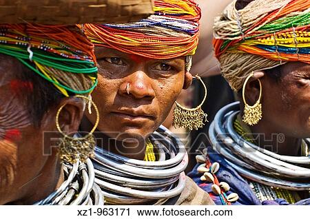 Stock Image - India, Orissa, Bonda people, Onukodoli market. Fotosearch