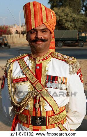 Stock Image - India, Rajasthan, Jaisalmer, Desert Festival, rajasthani man portrait. Fotosearch