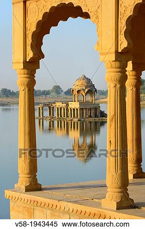 India, Rajasthan, Jaisalmer, Gadi Sagar tank. View Large Photo Image Stock Photography - India, Rajasthan, Jaisalmer, Gadi Sagar tank.. Fotosearch