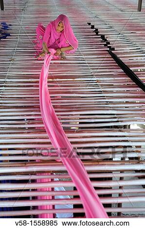 Stock Photography - India, Rajasthan, Saree factory.. Fotosearch