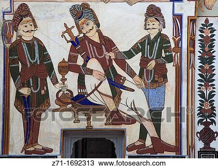 India, Rajasthan, Shekhawati, Nawalgarh, Poddar Haveli, mural, View Large Photo Image Stock Image - India, Rajasthan, Shekhawati, Nawalgarh, Poddar Haveli, mural,. Fotosearch