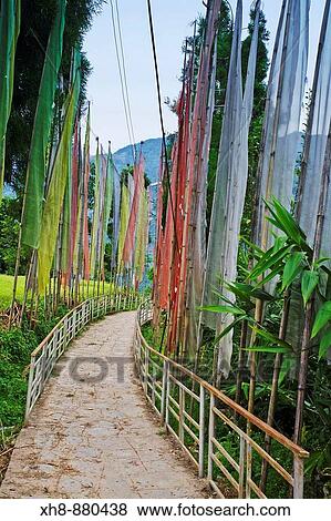 India, Sikkim, Tashiding, Prayer flags leading to Tashiding Gompa View Large Photo Image Stock Photo - India, Sikkim, Tashiding, Prayer flags leading to Tashiding Gompa. Fotosearch