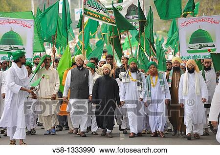 India, Uttar Pradesh, Agra, Indian muslims marching in the streets during Mawlid festival celebrating prophet Muhammad's birthday View Large Photo Image Stock Image - India, Uttar Pradesh, Agra, Indian muslims marching in the streets during Mawlid festival celebrating prophet Muhammad's birthday. Fotosearch
