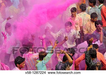 India, Uttar Pradesh, Holi festival, Colour and spring festival celebrating the love between Krishna and Radha View Large Photo Image Picture - India, Uttar Pradesh, Holi festival, Colour and spring festival celebrating the love between Krishna and Radha. Fotosearch