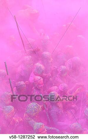 Stock Image - India, Uttar Pradesh, Holi festival, Colour and spring festival celebrating the love between Krishna and Radha.. Fotosearch