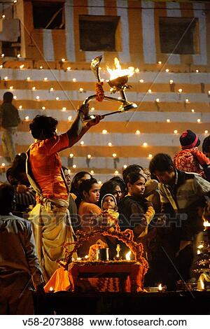India, Uttar Pradesh, Varanasi, Dev Deepawali festival, Aarti, Offering of light to the Ganges. View Large Photo Image Stock Photo - India, Uttar Pradesh, Varanasi, Dev Deepawali festival, Aarti, Offering of light to the Ganges.. Fotosearch