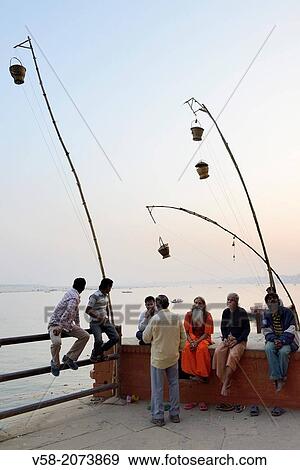 India, Uttar Pradesh, Varanasi, The ghats at dusk. View Large Photo Image Stock Photo - India, Uttar Pradesh, Varanasi, The ghats at dusk.. Fotosearch