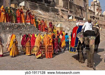 Indian Women in Colourful Dress Outside The Amber Fort near Jaipur, Rajasthan, India View Large Photo Image Stock Photo - Indian Women in Colourful Dress Outside The Amber Fort near Jaipur, Rajasthan, India. Fotosearch