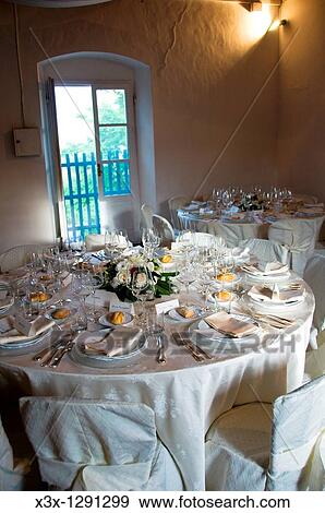 Indoor wedding dinner table place setting View Large Photo Image Stock Photo - Indoor wedding dinner table place setting. Fotosearch