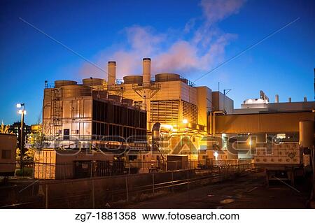 Industiral cooling plant at dawn with blue sky View Large Photo Image Stock Photo - Industiral cooling plant at dawn with blue sky. Fotosearch