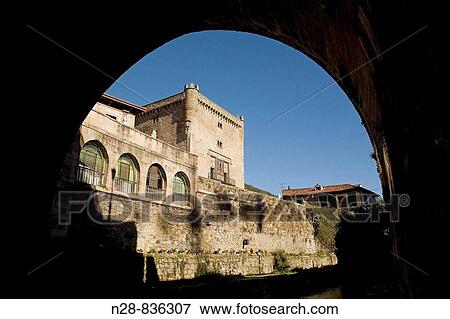 Infantado Tower in the village of Potes Li? bana Cantabria Picos de Europa Spain. View Large Photo Image Stock Photo - Infantado Tower in the village of Potes Li? bana Cantabria Picos de Europa Spain.. Fotosearch