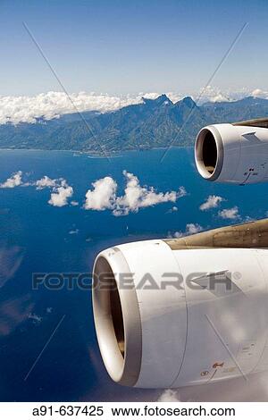 Stock Photography - Inflight from Tahiti island. French Polynesia. Fotosearch