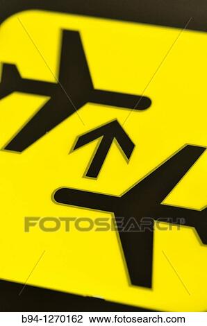 Stock Image - Information displays. Terminal T1 by Ricardo Bofill, 2009. El Prat Airport. Barcelona. Catalonia. Spain.. Fotosearch