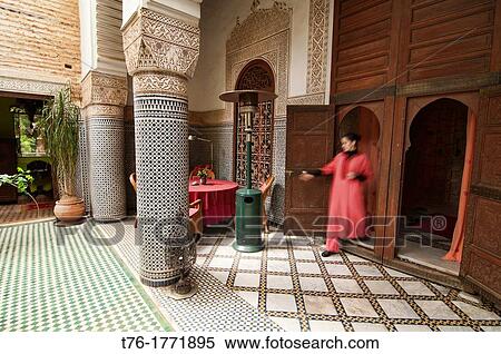 Stock Photography - inner courtyard of a restored riad merchant's home in Marrakech, Morocco. Fotosearch