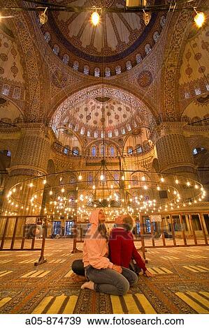 Inside Blue Mosque Sultanahmet Istanbul Turkey Stock